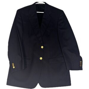 Botany 500 Mens Navy Blue Pure Wool Blazer Gold Crest Buttons 39R Made in Canada